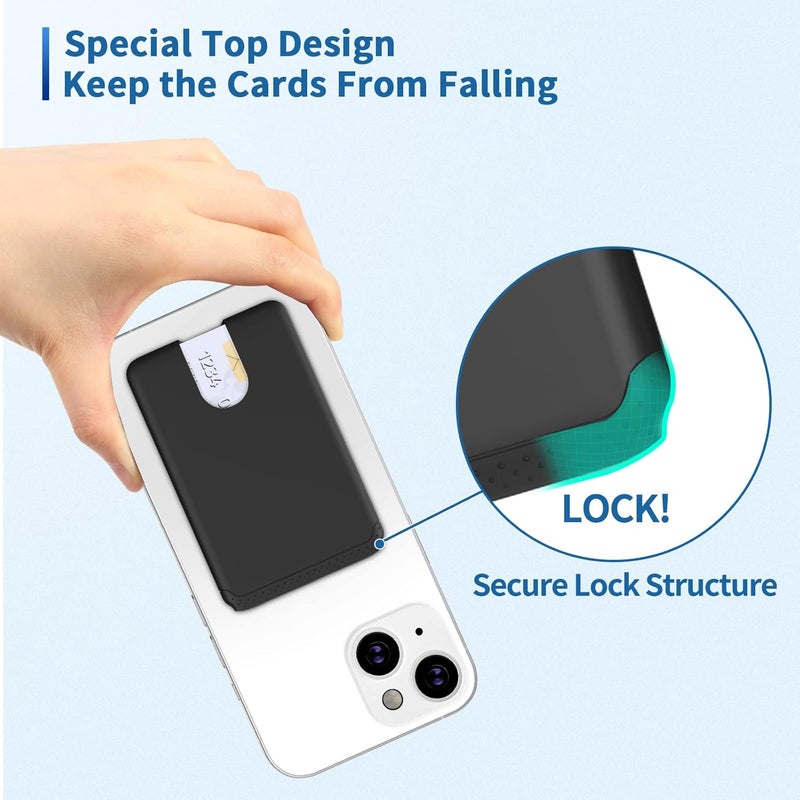 Senose Phone Card Holder, Silicone Anti Slip Out Phone Wallet Stick On Credit Card Holder, Id Card Pouch Compatible for iPhone 13/12 Pro Max Samsung Galaxy Smartphone, 3 Pack (Black) - Image 4